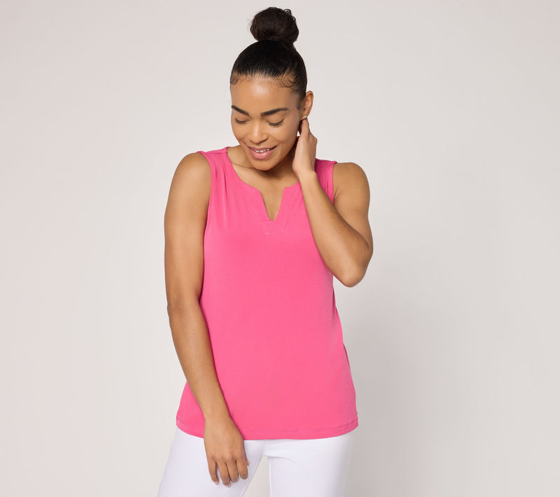 Susan Graver Sleeveeless Liquid Knit Sleeveless Split-Neck Top — View 15