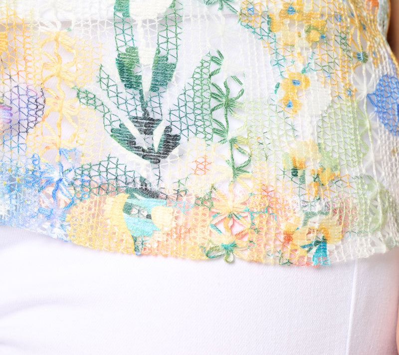Susan Graver Printed Lace Button Front Camp Shirt — View 6