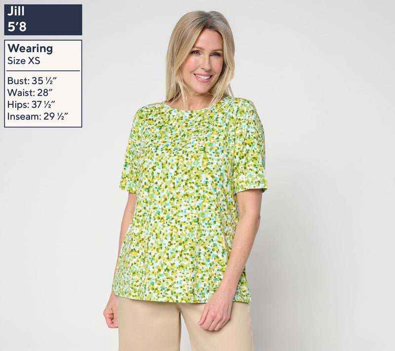 Susan Graver Weekend Printed Comfy Cotton Bateau Neck A-Line Top — View 3