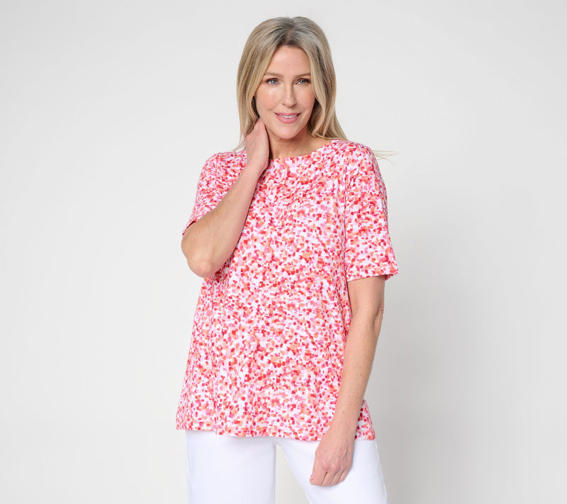 Susan Graver Weekend Printed Comfy Cotton Bateau Neck A-Line Top — View 12