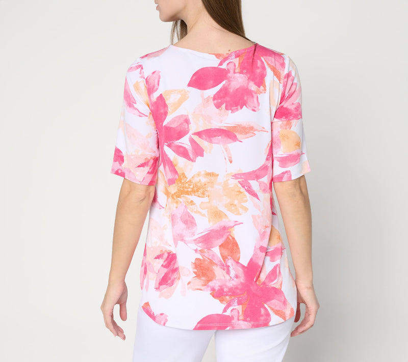 Susan Graver Regular Printed Liquid Knit Tunic with Shirttail Hem — View 12