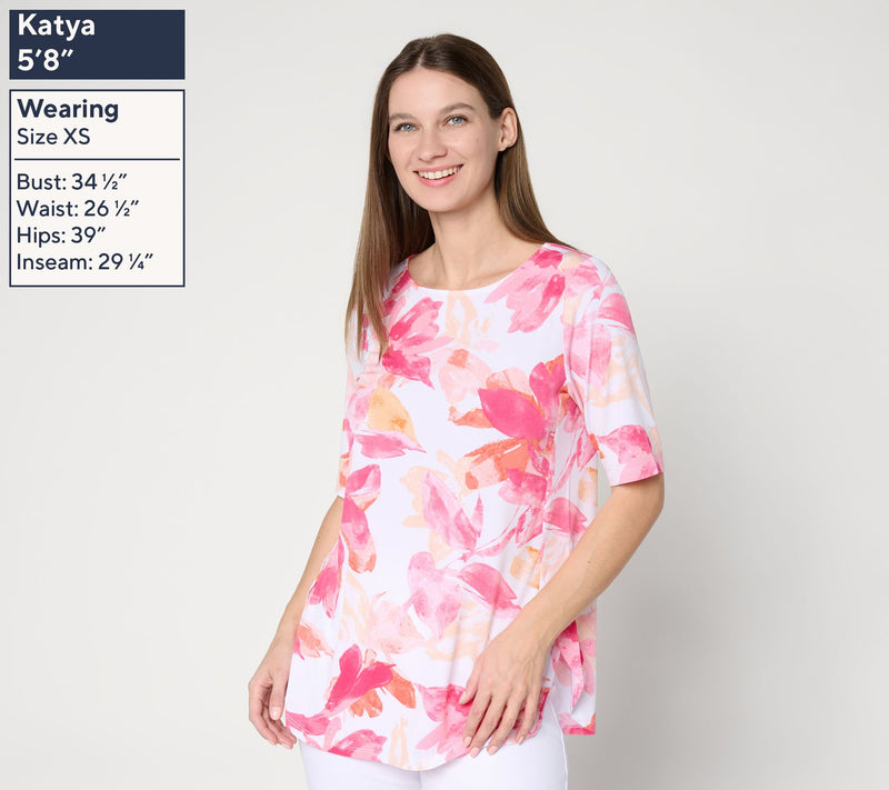 Susan Graver Petite Printed Liquid Knit Tunic with Shorttail Hem — View 11