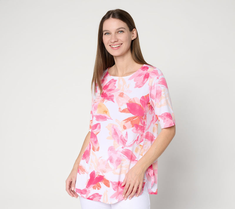 Susan Graver Petite Printed Liquid Knit Tunic with Shorttail Hem — View 7