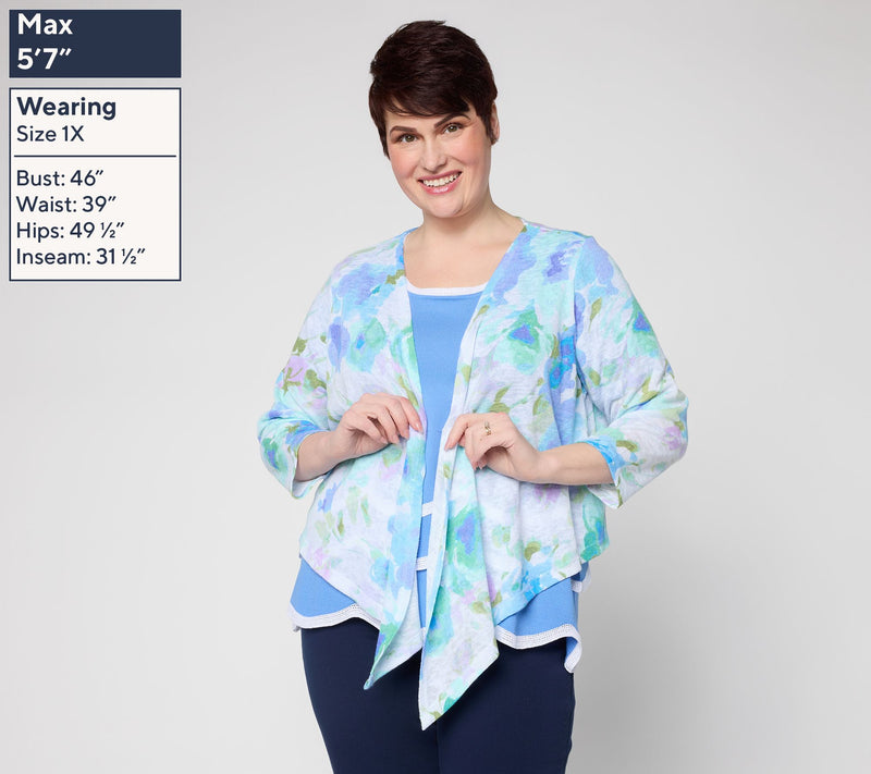 Susan Graver Printed Sweater Knit 3/4 Sleeve Shrug — View 2