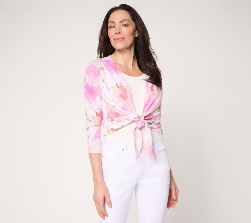 Susan Graver Printed Sweater Knit 3/4 Sleeve Shrug — View 10