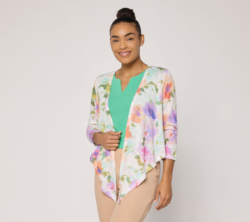 Susan Graver Printed Sweater Knit 3/4 Sleeve Shrug — View 12
