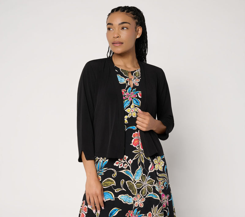 Susan Graver Print or Solid Liquid Knit 3/4 Sleeve Shrug — View 13