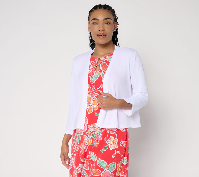 Susan Graver Print or Solid Liquid Knit 3/4 Sleeve Shrug — View 15