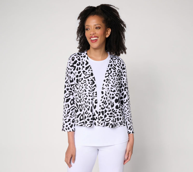 Susan Graver Print or Solid Liquid Knit 3/4 Sleeve Shrug — View 16