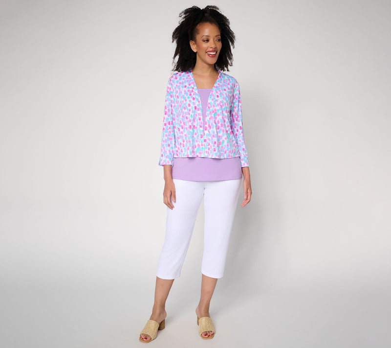 Susan Graver Print or Solid Liquid Knit 3/4 Sleeve Shrug — View 5