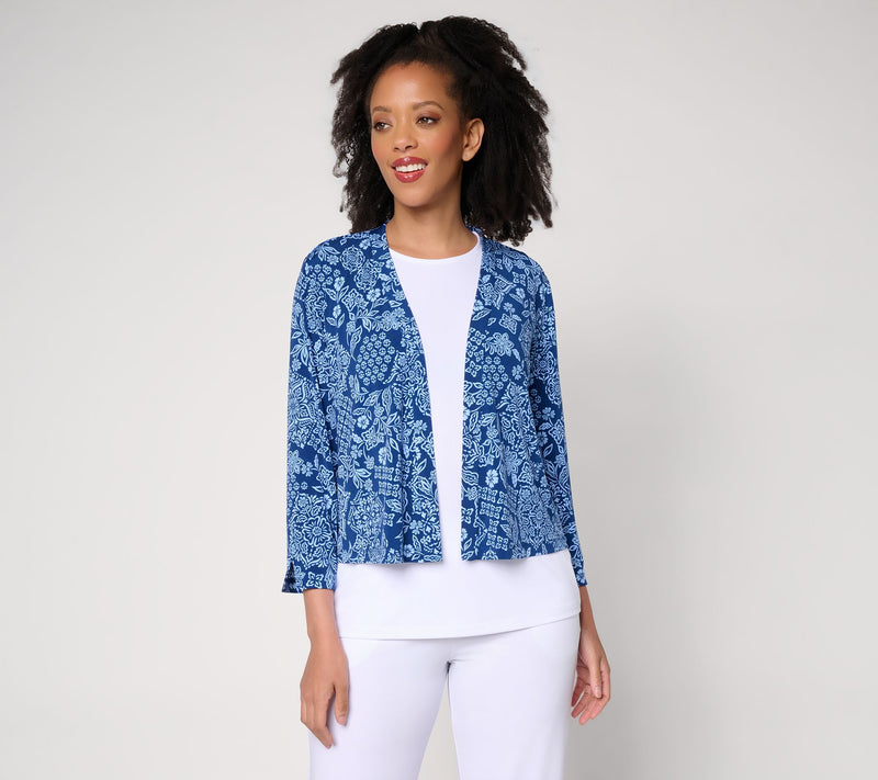 Susan Graver Print or Solid Liquid Knit 3/4 Sleeve Shrug — View 18