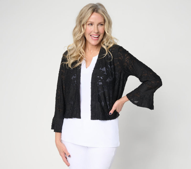 Susan Graver Burnout Knit Shrug with Bell Sleeve Cuff — View 14
