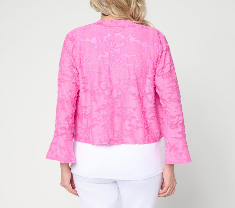 Susan Graver Burnout Knit Shrug with Bell Sleeve Cuff — View 4