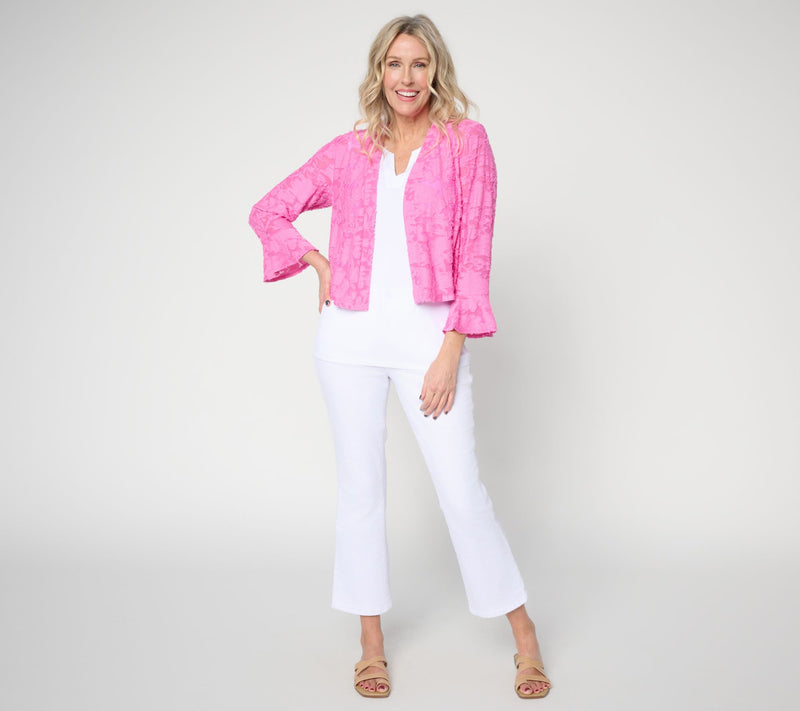 Susan Graver Burnout Knit Shrug with Bell Sleeve Cuff — View 5