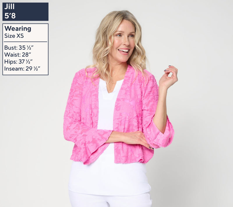 Susan Graver Burnout Knit Shrug with Bell Sleeve Cuff — View 3