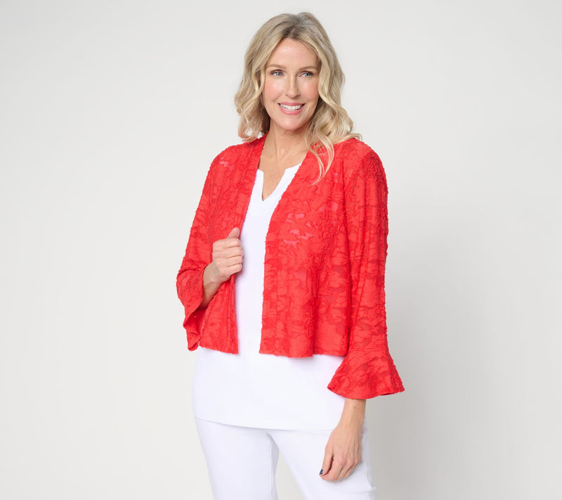Susan Graver Burnout Knit Shrug with Bell Sleeve Cuff — View 19