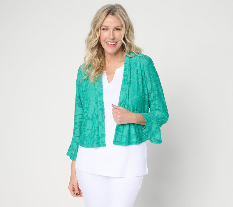 Susan Graver Burnout Knit Shrug with Bell Sleeve Cuff — View 20