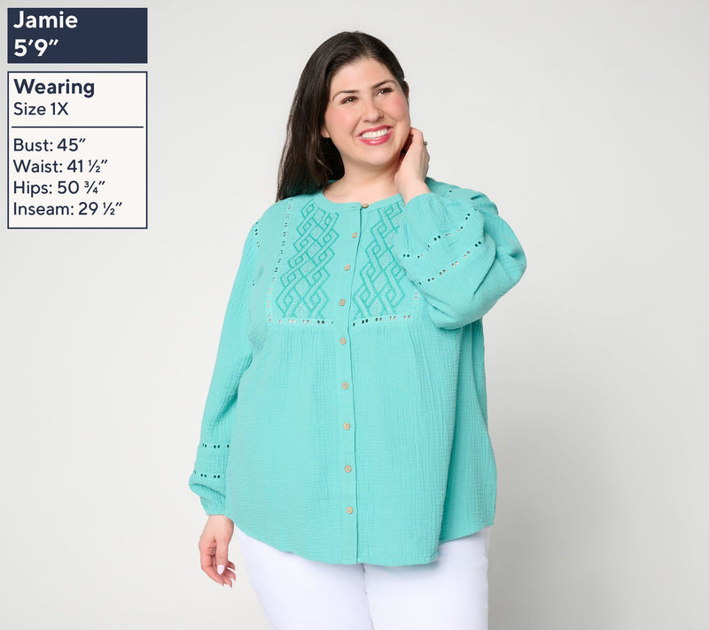 Susan Graver Regular Getaway Cotton Gauze Tunic with Embroidery — View 12