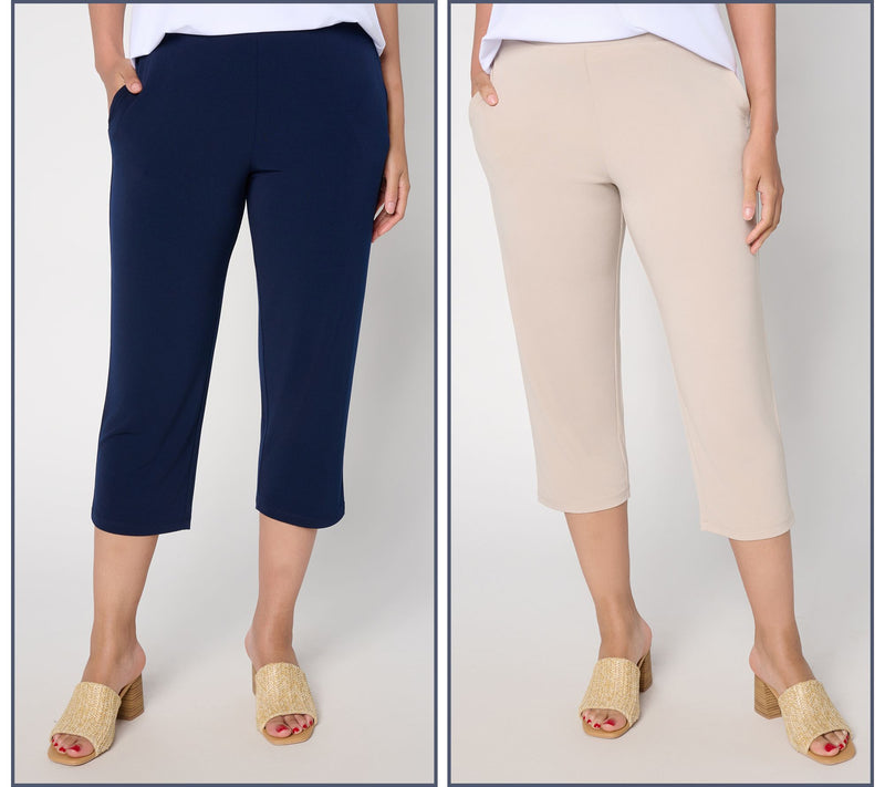 Susan Graver Essentials Regular Liquid Knit Set of 2 Capri Pants — View 12