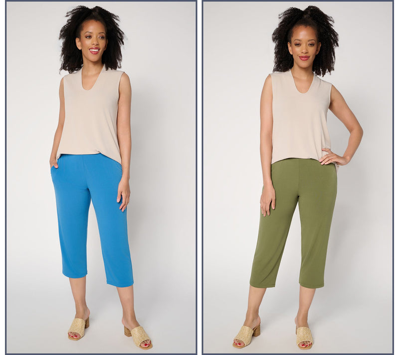 Susan Graver Essentials Petite Liquid Knit Set of 2 Capri Pants — View 13