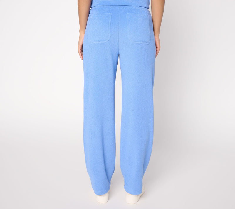 Susan Graver Weekend Petite Terry Straight Leg Pants with On-Seam Pockets — View 4