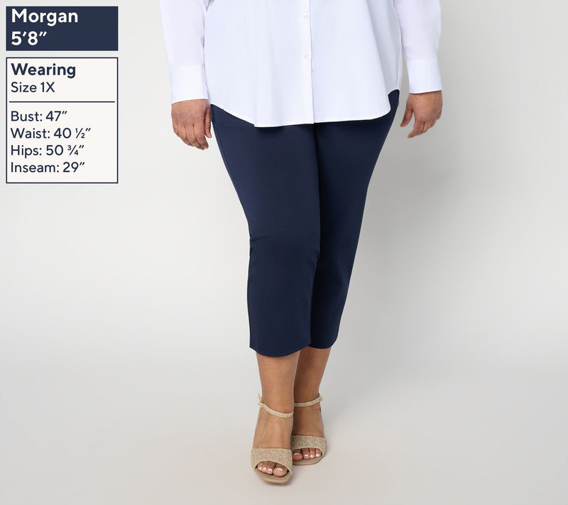 Susan Graver Petite Cotton Ponte Straight Leg Pull-On Crop Pant — View 10