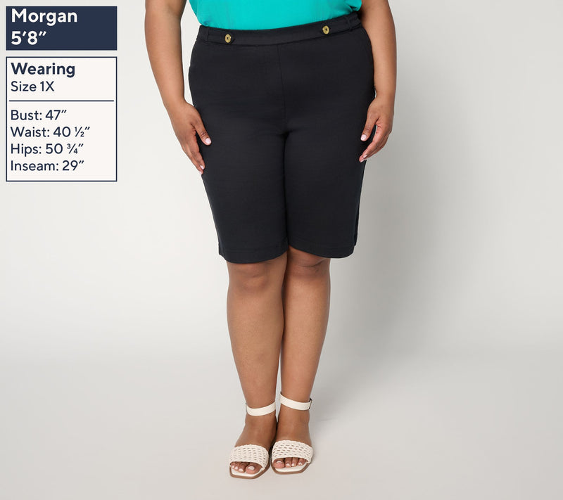 Susan Graver Weekend Regular Stretch Cotton Bermuda Shorts w/ Tab Detail — View 6