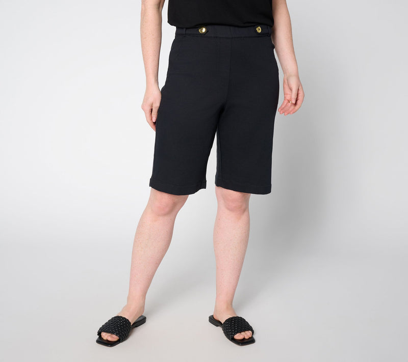 Susan Graver Weekend Petite Stretch Cotton Bermuda Shorts w/ Tab Detail — View 3