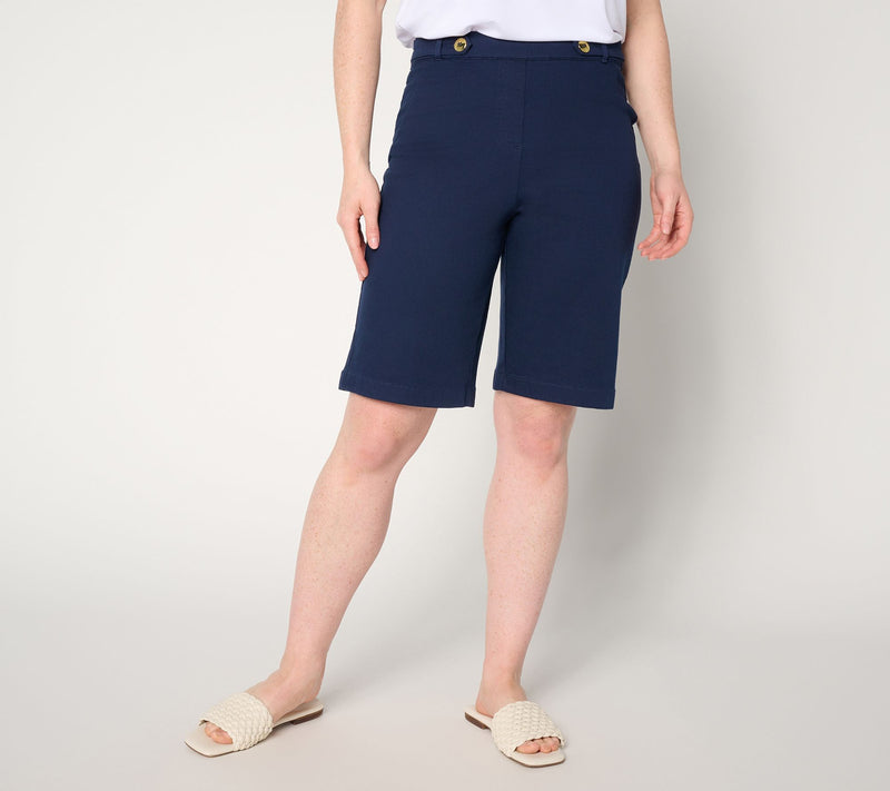 Susan Graver Weekend Petite Stretch Cotton Bermuda Shorts w/ Tab Detail — View 5