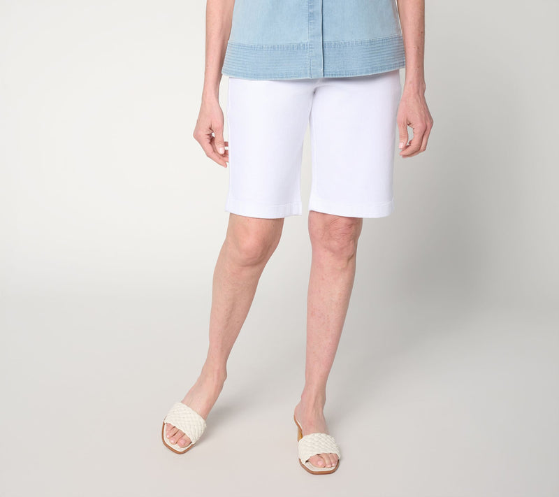 Susan Graver Weekend Petite Stretch Cotton Bermuda Shorts w/ Tab Detail — View 12