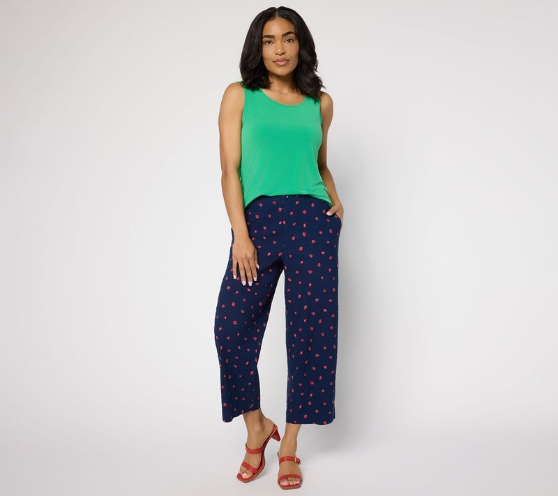 Susan Graver Weekend Regular Printed Stretch Woven Wide Leg Crop Pants — View 10
