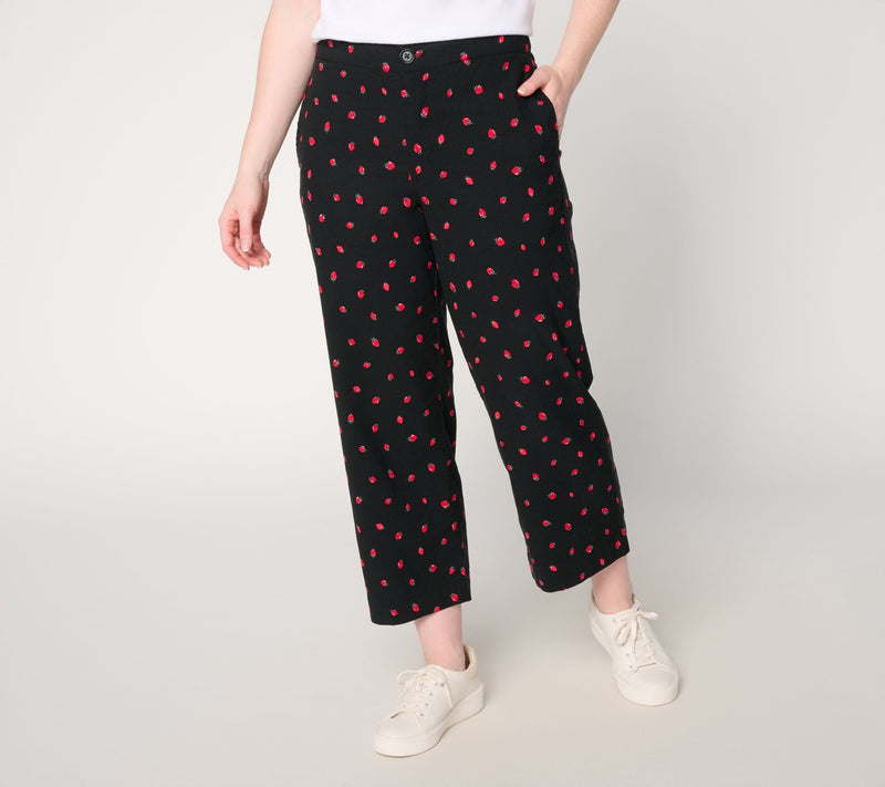Susan Graver Weekend Petite Printed Stretch Woven Wide Leg Crop Pants — View 3