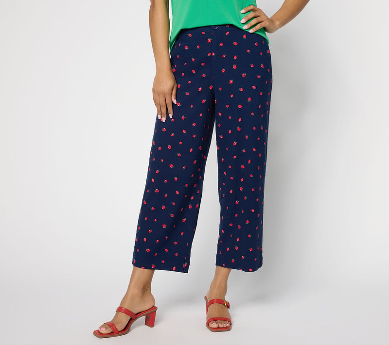 Susan Graver Weekend Petite Printed Stretch Woven Wide Leg Crop Pants — View 6