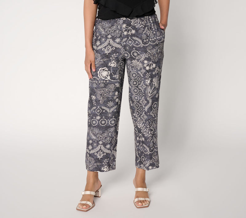 Susan Graver Weekend Regular Printed Linen Blend Wide Leg Crop Pants — View 13