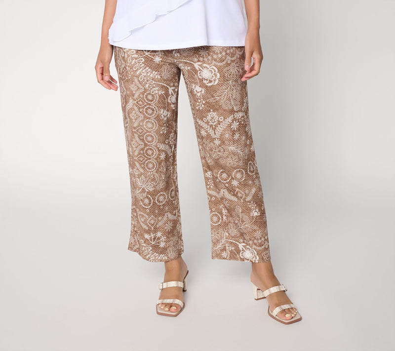 Susan Graver Weekend Regular Printed Linen Blend Wide Leg Crop Pants — View 14