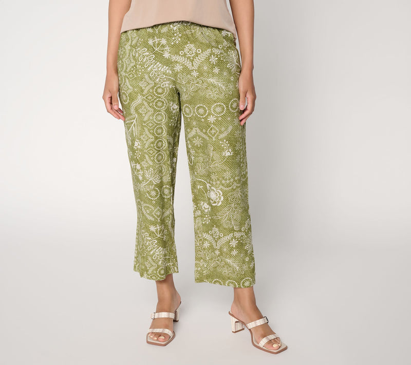 Susan Graver Weekend Petite Printed Linen Blend Wide Leg Crop Pants — Main view