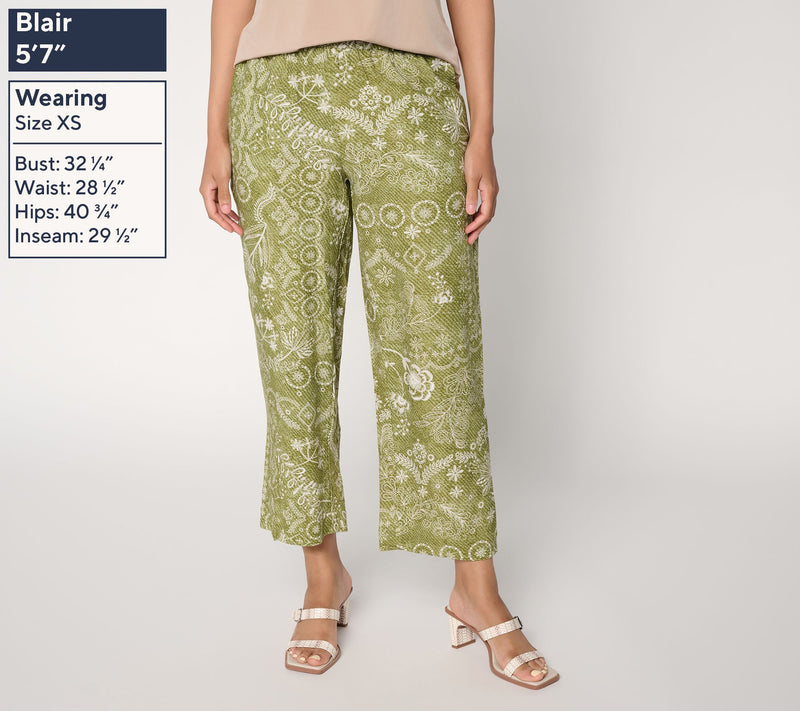 Susan Graver Weekend Petite Printed Linen Blend Wide Leg Crop Pants — View 3