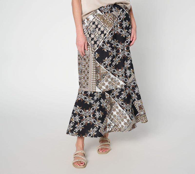Susan Graver Regular Printed Dolce Woven Skirt with Smocked Waist — View 2