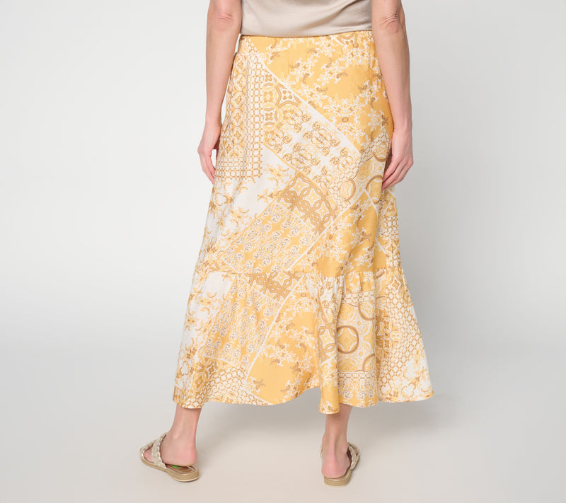 Susan Graver Regular Printed Dolce Woven Skirt with Smocked Waist — View 8