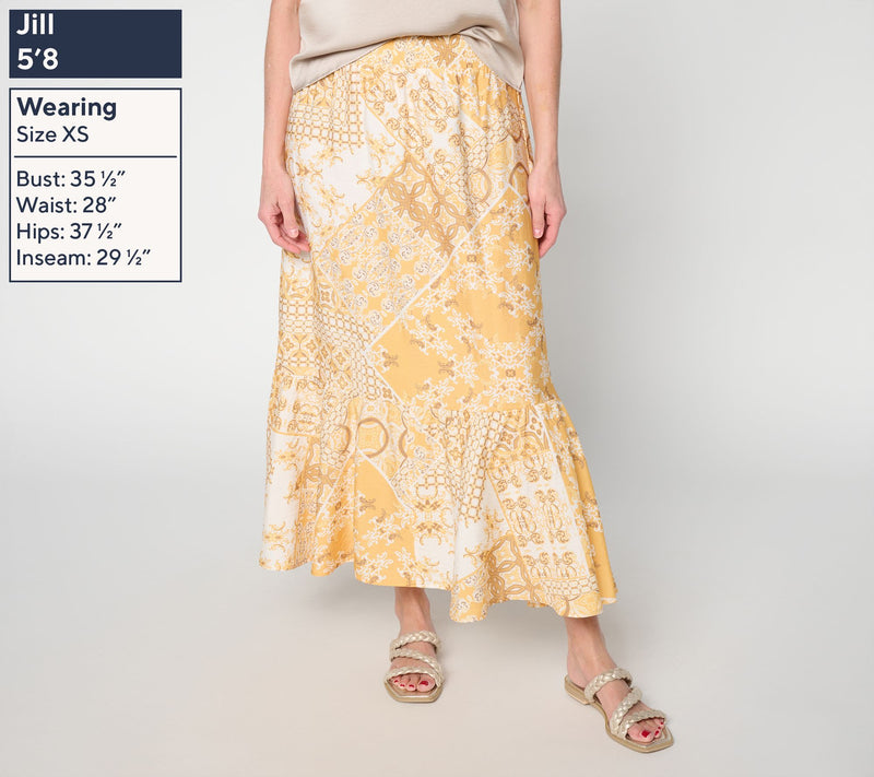 Susan Graver Regular Printed Dolce Woven Skirt with Smocked Waist — View 7