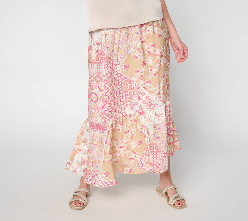 Susan Graver Petite Printed Dolce Woven Skirt with Smocked Waist — View 4