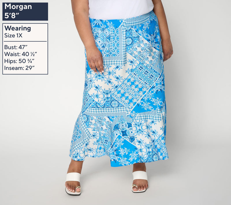 Susan Graver Petite Printed Dolce Woven Skirt with Smocked Waist — View 6