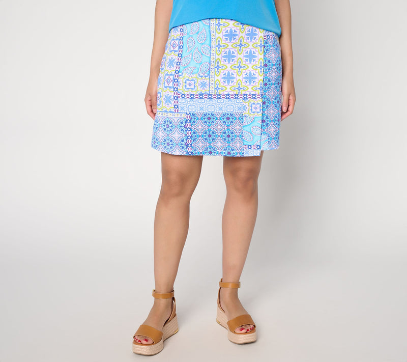 Susan Graver Weekend Petite Printed French Terry Wrap Skort — View 9