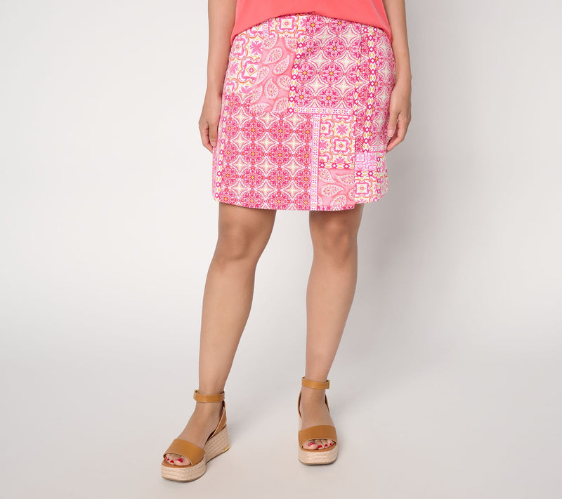Susan Graver Weekend Petite Printed French Terry Wrap Skort — View 10