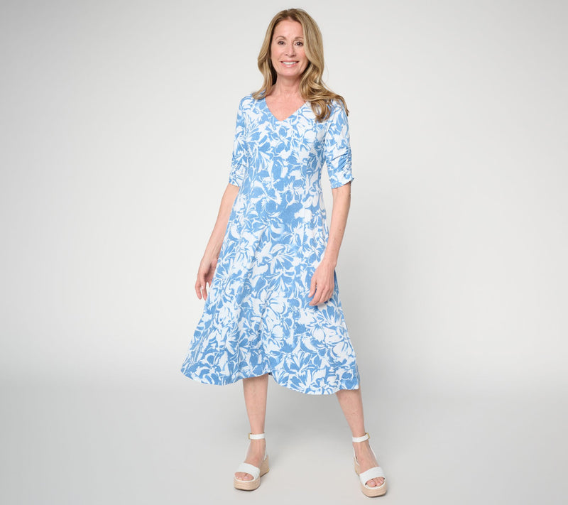 Susan Graver Regular Printed Liquid Knit Fit & Flare Midi Dress — View 13