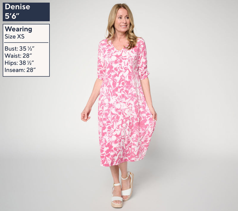 Susan Graver Petite Printed Liquid Knit Fit & Flare Midi Dress — View 3