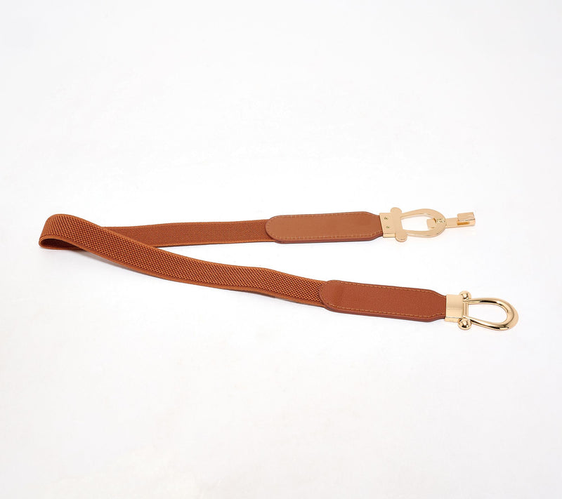 Susan Graver Elastic & Faux Leather Belt with Metal Closure — Main view