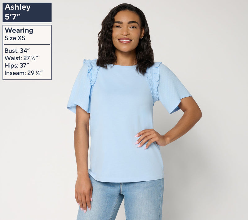 AnyBody Mixed Media Smocked Sleeve Top — View 9