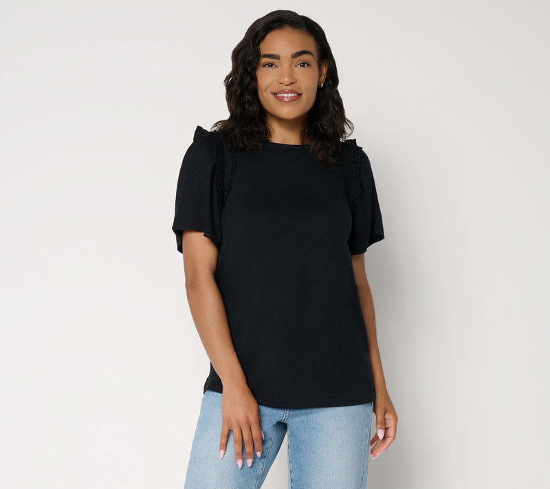AnyBody Mixed Media Smocked Sleeve Top — View 3