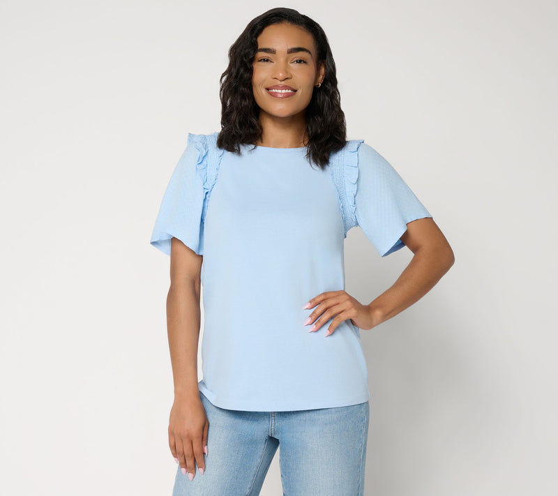 AnyBody Mixed Media Smocked Sleeve Top — Main view